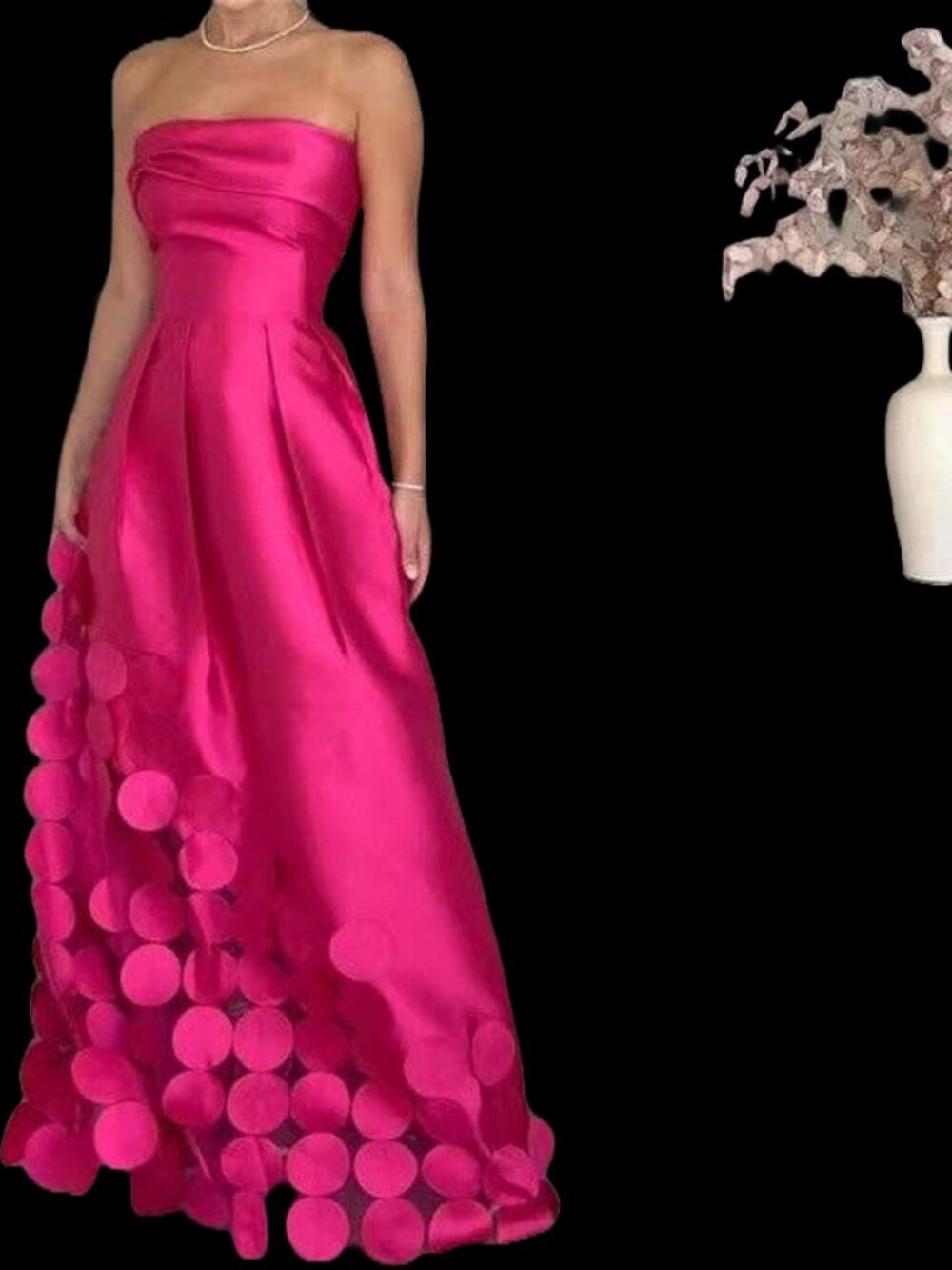 Hot Pink Satin Bustier High Waist Evening Gown